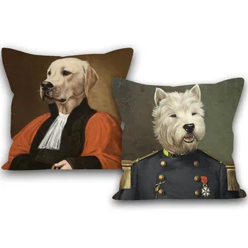 Собаки в военной форме, картины маслом, чехлы для подушек, элегантные постеры в европейском ретро стиле, модные животные, Декоративная наволочка