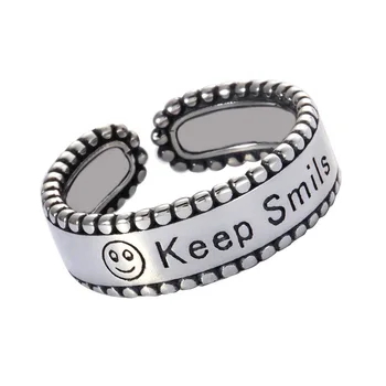 Модные женские кольца с надписью Keep Smile в стиле ретро из тайского серебра унисекс, мужское открытое кольцо, подарок Never Fade