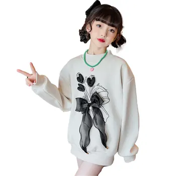 2023 Новая зимняя толстовка с 3D цветами для девочек-подростков, Детская модная верхняя одежда Плюс Флисовые Детские Теплые кофты, Корейская одежда