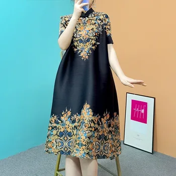 Платье в складку Miyake Средней длины, Весна /лето 2023, Новый Чонсам с фрагментированными цветами, Свободная мода