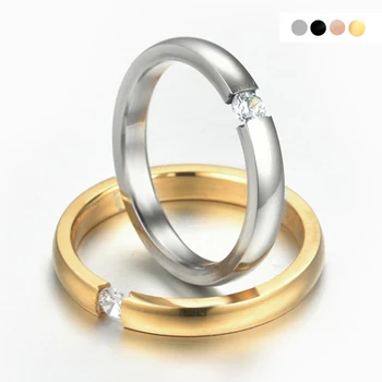 Простые кольца из нержавеющей стали толщиной 2 мм, женский мужской набор, Обручальные кольца с кубическим цирконием, Модные женские наращиваемые кольца