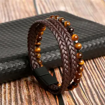 Модный Классический многослойный кожаный браслет из бисера 