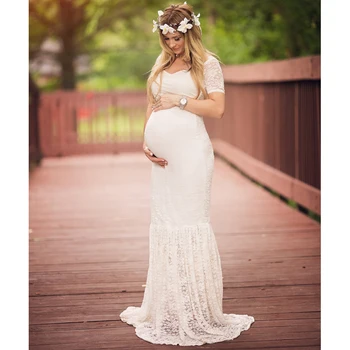 Платье для беременных Roadfisher с V-образным вырезом, кружевное платье с длинным шлейфом для беременных, одежда для фотосессии, реквизит для фотосессии