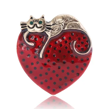 Эмалированное красное сердце и милый котенок с кошкой, яркие броши в виде животных, модные украшения для детей, дизайн коробки