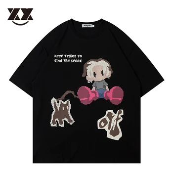 Хип-Хоп Мозаика с мультяшным принтом, Готические футболки Harajuku, повседневные хлопковые топы с коротким рукавом, Летние панк-футболки, уличная одежда для мужчин