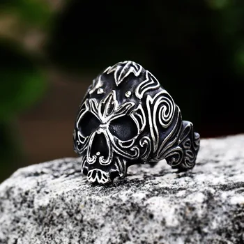Мода Викингов, Новое кольцо с черепом с готическим резным рисунком для мужчин, Скелет из нержавеющей стали 316L, Мужское кольцо в стиле панк, ювелирные изделия