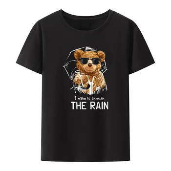 Хлопчатобумажные футболки I Make It Through The Rain Bear, блузка в том же стиле, топы Y2k, женская дышащая трендовая пара, винтажная студенческая одежда