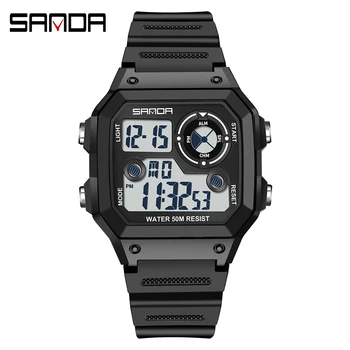 SANDA, высококачественные винтажные многофункциональные цифровые спортивные часы для мужчин, модные светодиодные резиновые электронные часы, мужские наручные часы