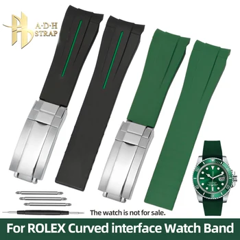 Изогнутый силиконовый ремешок для часов Rolex Black Green Water Ghost Explorer Резиновая лента Водонепроницаемый Мягкий мужской браслет 20 мм 21 мм