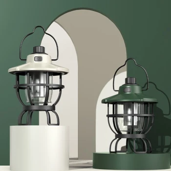 Светодиодная лампа для кемпинга, Ретро Подвесная лампа для палатки, Водонепроницаемые кемпинговые фонари с регулируемой яркостью, Зарядка типа c, Аварийный фонарь для наружного освещения