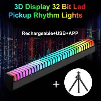 3D Дисплей Звукосниматель Rhythm Lights 32 Битное Светодиодное Приложение Управление Звуком Ночные Огни RGB Перезаряжаемая Трубка Настольная Лампа Декор Стола в Автомобильной Комнате