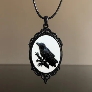 Новое готическое черно-белое ожерелье с вороной, женские украшения с тиснением Вороны, аксессуары для ведьм, Винтажные чокеры