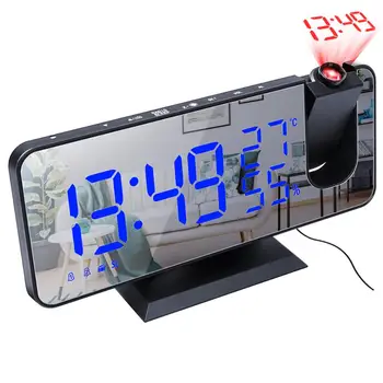 Светодиодный проекционный будильник с FM-радио и двумя будильниками, цифровые часы с дисплеем температуры и влажности