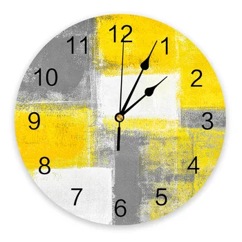 Картина маслом, Абстрактные геометрические Желтые настенные часы, Современный дизайн, Декор для гостиной, Настенные часы, Домашний декор, Настенные цифровые часы