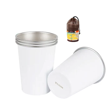 350 МЛ Чашка из нержавеющей стали для кемпинга на открытом воздухе, стакан с сетчатой сумкой для переноски, набор из 4 шт., кружка для воды для пикника, кружка для питья