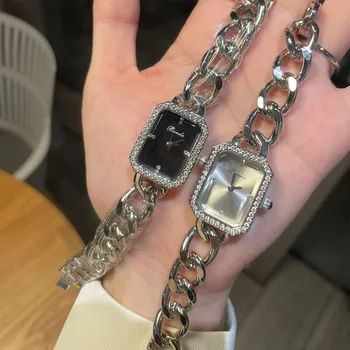 Роскошные квадратные женские часы с бриллиантами, золотые, черные женские наручные часы, элегантный женский браслет, женские часы Montre Femme