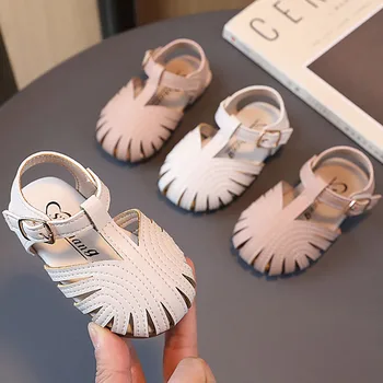 Обувь для новорожденных девочек, сандалии на плоской подошве для малышей, нескользящая летняя обувь для первых ходунков для малышей, обувь для девочек