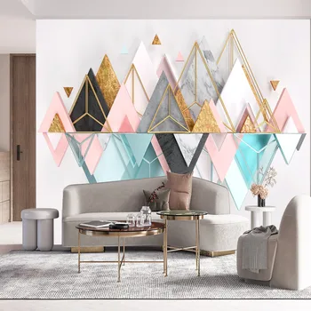 Пользовательские 3d минималистичные легкие роскошные золотые треугольные геометрические линии, креативные геометрические обои для гостиной, спальни, самоклеящиеся обои