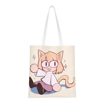 Изготовленная на заказ холщовая сумка для покупок Kawaii Neco Arc Женская портативная сумка для покупок с мультяшными комиксами