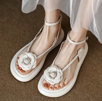 Летняя обувь ENMAYER, женские босоножки из натуральной кожи, модные босоножки на платформе с пряжкой, Повседневная женская обувь, Размер 34-40, камелия