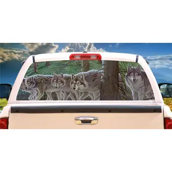 Фреска на заднем стекле с изображением Волка под Луной в виде ворона, наклейка или тонировка для заднего стекла в грузовике, фургоне, кемпере и т.д.