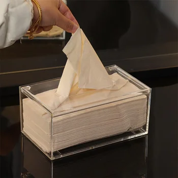 Коробка для салфеток Водонепроницаемая прозрачная Видимая Акриловая коробка для хранения бумаги для салфеток Домашний органайзер ежедневного использования