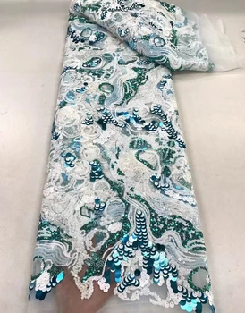 Французский тюль, кружевная вышивка, вышивка бисером, блестками, африканское роскошное вечернее платье из ткани Чонсам 5 размера