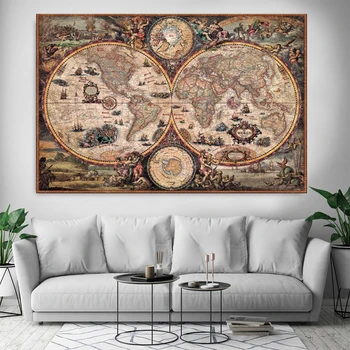 Винтажная карта мира 5D Алмазная живопись Полные наборы вышивки крестом Полная алмазная мозаика Картины из горного хрусталя Декор для дома Искусство
