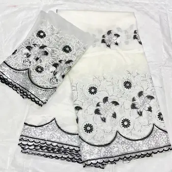 2023 Белая кружевная ткань George С блузкой, 5 + 2 ярда Комплектов для свадебного платья, Гипюр с Нигерийской вышивкой, Кружевная ткань George