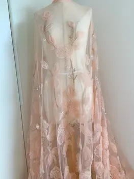 1 Ярд светло-розовой сетчатой кружевной ткани с вышивкой Французская Сетка для свадебной вечеринки