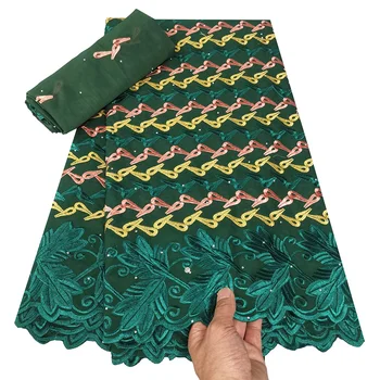 Зеленое Швейцарское вуалевое кружево из Швейцарии, Африканская кружевная ткань, вышивка 7 ярдов, 100% хлопок, Нигерийская кружевная ткань для вечернего платья K494