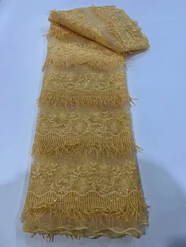 африканская кружевная ткань 2023 высококачественная вышитая сетчатая ткань новейшее французское кружево для свадебного платья желто-зеленого цвета hojilou hot sale