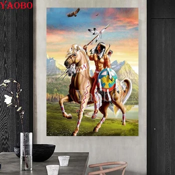 Индейцы мужчина охотник лошадь алмазная живопись, полная квадратная алмазная вышивка, вышивка крестом, портрет, горный хрусталь из фотографий