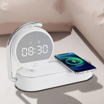 Многофункциональный будильник, цифровой будильник с беспроводным зарядным устройством, ночник, домашние прикроватные цифровые часы, ночник