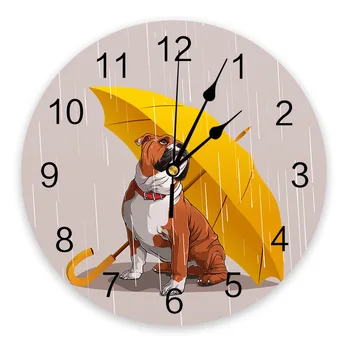 Желтый зонтик Часы с Бульдогом Настенный Декор для дома Современная Кухня Спальня Декор для гостиной Настенные часы