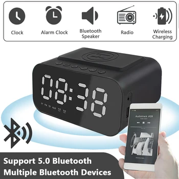 Многофункциональное fm-радио, Настольные часы, Беспроводное зарядное устройство, будильник, динамик Bluetooth, светодиодные Смарт-цифровые часы, быстрое зарядное устройство USB