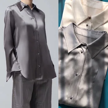 Ограниченное количество высококачественных женских блузок из 100% шелка, однотонная блузка с длинным рукавом и отворотом, топ-рубашка