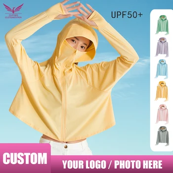 Пользовательские летние пальто для кожи с защитой от УФ-лучей UPF 50 +, быстросохнущие Топы с солнцезащитным кремом для рыбалки, Ветровка с капюшоном, женская куртка