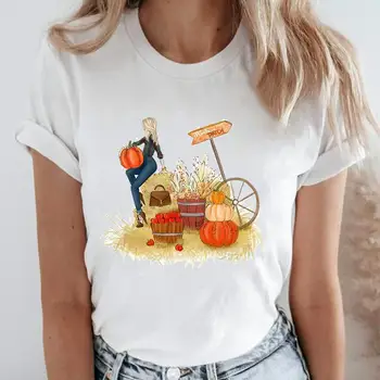 Новый женский свободный топ с тыквой на Хэллоуин, День Благодарения, женская футболка с коротким рукавом, повседневная летняя модная футболка для девочек