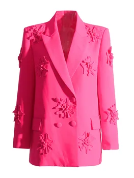 SuperAen 2023, Весенне-летний Уличный Розовый блейзер в цветочек, жакет, Свободные прямые широкие брюки, Женский комплект