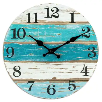 Настенные часы-Синие Настенные Часы В Пляжной Тематике На Батарейках, Бесшумные, Не Тикающие для Домашней Кухни, Гостиной, Офиса, 10 Дюймов