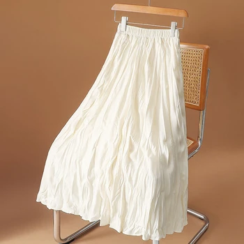 Плиссированная юбка-полукомбинезон Женская Весна-осень 2023, новая плиссированная юбка с высокой талией, юбка трапециевидной формы, большие качели, юбка-зонтик средней длины