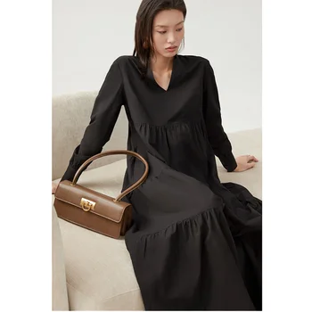 Уникальное свободное платье из готического черного поплина с V-образным вырезом и ультра длинным рукавом трапециевидной формы Lamtrip, лето 2021 г.