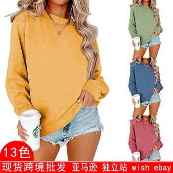 Женские толстовки 2023, милые Корейские вязаные пуловеры с круглым вырезом, толстые осенне-весенние свободные толстовки ярких цветов, однотонная женская одежда