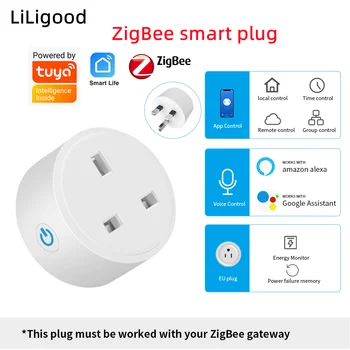 Tuya Smart Plug 20A Zigbee UK Розетка 3pin Адаптер Для Домашнего Голосового Управления Alexa С Функцией Таймера Контроля Энергопотребления Розетка