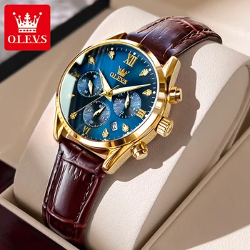 Женские часы OLEVS, роскошные кварцевые наручные часы, водонепроницаемый Спортивный кожаный ремешок, хронограф с автоматической датой, Римские женские часы с бриллиантами