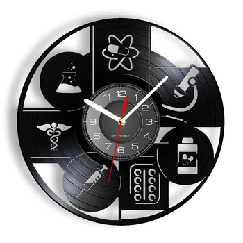 Аптека Доктор Клиника Виниловая Пластинка Настенные Часы Научный Фармацевт Медицинские Настенные Художественные Часы Изобретения Химика Медицинский RX Кадуцей Подарок
