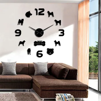 Художественные наклейки Akita Lnu, сделай САМ, Гигантские настенные часы, Семейный дом, Милые домашние животные, бескаркасные бесшумные настенные часы для спальни, хороший подарок для любителей собак