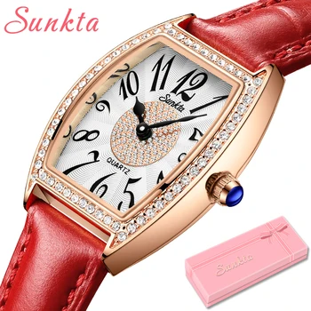 Лидирующий бренд LIGE, роскошные женские кварцевые часы с водонепроницаемым кожаным ремешком, модные женские прямоугольные часы, подарочные часы Lady Red Watch