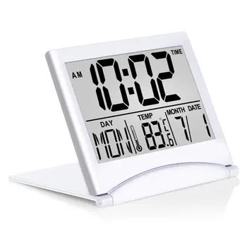 Цифровой будильник, Складные Дорожные ЖК-часы с календарем, Температурным повтором, большим дисплеем, Настольные часы